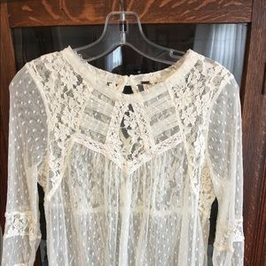 Free People Ivory Lace Ruffled Top